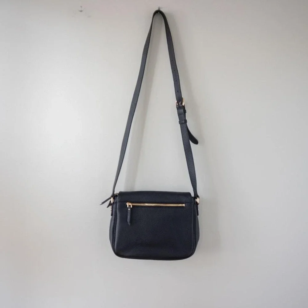 New Quince Italian Leather Foldover Crossbody Bag Black Purse - Picture 3 of 7